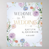 Wildflower Sky Blue Bloemen Welkom Bruiloft Poster (Voorkant)