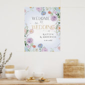 Wildflower Sky Blue Bloemen Welkom Bruiloft Poster (Keuken)