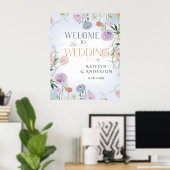 Wildflower Sky Blue Bloemen Welkom Bruiloft Poster (Thuiskantoor)
