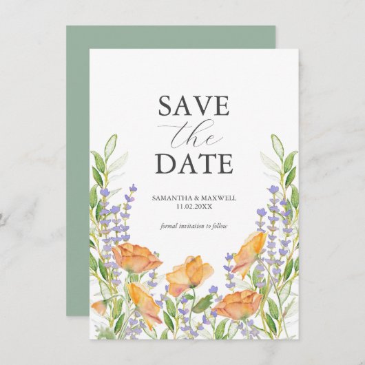 Wildflower Sla de datumkaarten op Save The Date (Voorkant / Achterkant)
