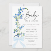 Wildflower Soft Bloom Blue Bow Elegant Baby shower Kaart (Voorkant)