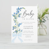 Wildflower Soft Bloom Blue Bow Elegant Baby shower Kaart (Staand voorkant)