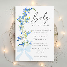 Wildflower Soft Bloom Blue Bow Elegant Baby shower Kaart