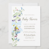 Wildflower Soft Blooms Blue Bow Boy Baby shower Kaart (Voorkant)