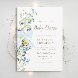 Wildflower Soft Blooms Blue Bow Boy Baby shower Kaart