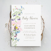 Wildflower Soft Blooms Pink Bow Girl Baby shower Kaart
