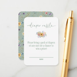 Wildflower Solid Green Baby Shower Diaper Raffle  Informatiekaartje