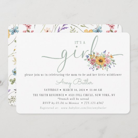Wildflower Solid Green Shower Book Invitation Kaart (Voorkant / Achterkant)