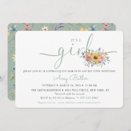 Wildflower Solid Green Shower Book Invitation Kaart