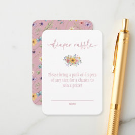 Wildflower Solid Pink Baby Shower Diaper Raffle  Informatiekaartje