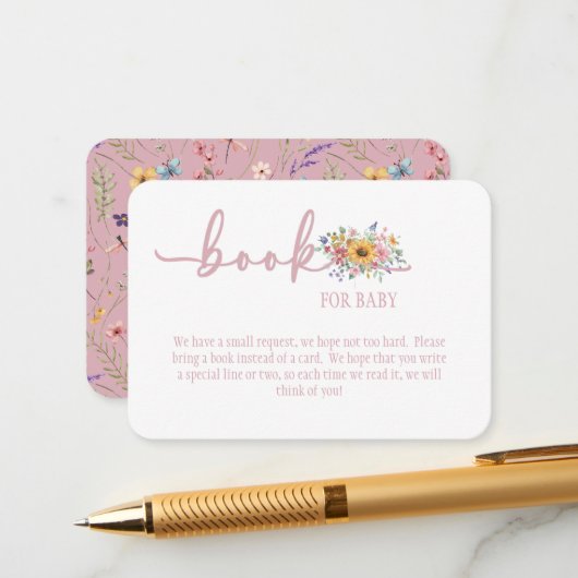 Wildflower Solid Pink Book for Baby Card Informatiekaartje (Voorkant / Achterkant in situ)