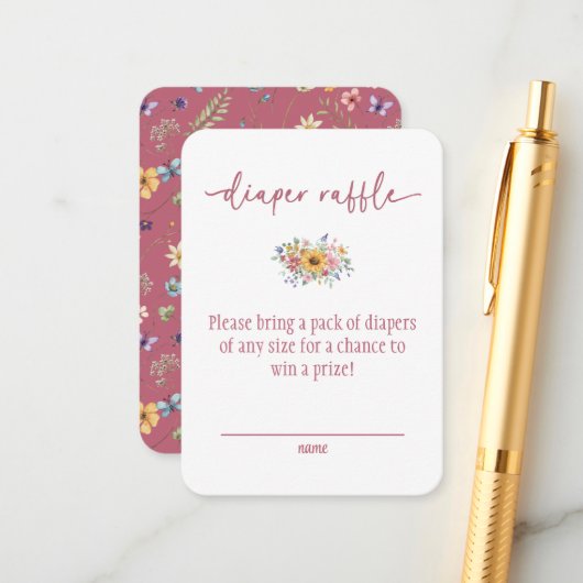 Wildflower Solid Rose Baby Shower Diaper Raffle  Informatiekaartje (Voorkant / Achterkant in situ)