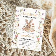 Wildflower Some Bunny Girl 1e verjaardag uitnodigi