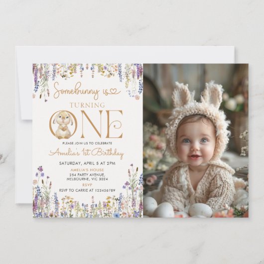 Wildflower Some Bunny wordt een 1e verjaardag Kaart (Voorkant)