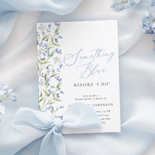 Wildflower Something Blue Bruids Douche Uitnodigin Kaart