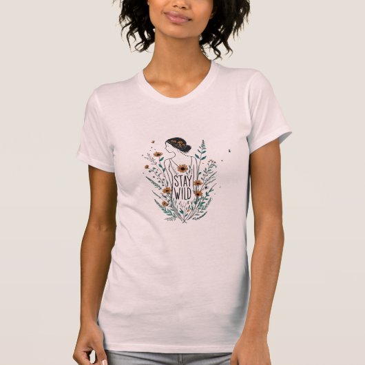 Wildflower Soul – Stay Wild Line Art Floral Silhou T-shirt (Voorkant)