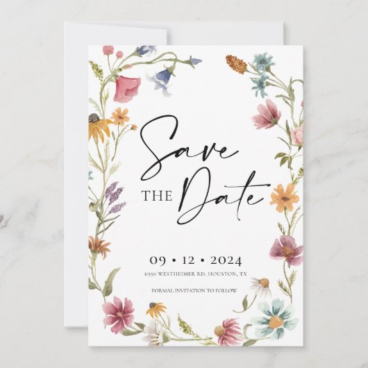 Wildflower Sparen de Uitnodiging van de Datum (Voorkant)