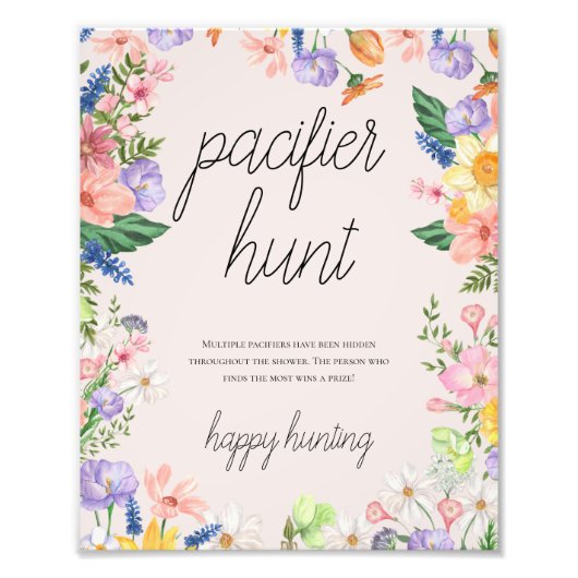 Wildflower Spring Baby Pacifier Hunt Kaart Sign Foto Afdruk (Voorkant)