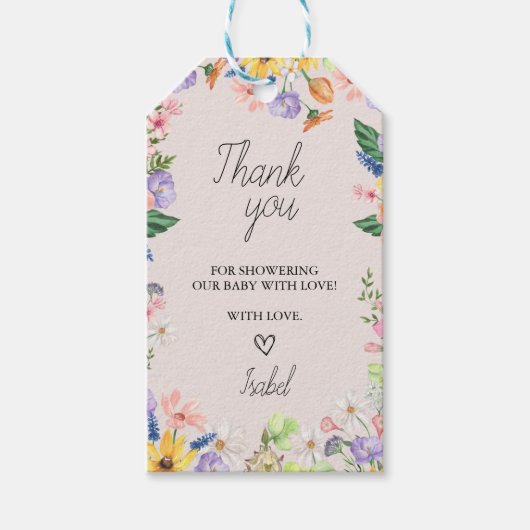 Wildflower Spring Baby shower Bedankt Gift Labels Cadeaulabel (Voorkant)