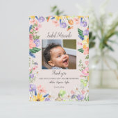Wildflower Spring Baby shower Foto Dank u Bedankkaart (Staand voorkant)