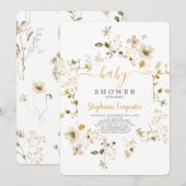 Wildflower Spring Baby shower Girl Invitation Kaart (Voorkant / Achterkant)