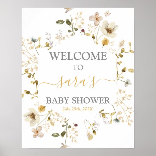 Wildflower Spring Baby shower Girl Welkomstteken Poster (Voorkant)