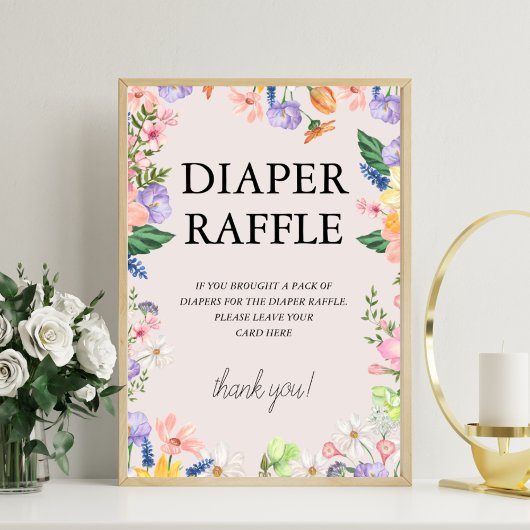 Wildflower Spring Baby shower Luier Raffle Sign Foto Afdruk