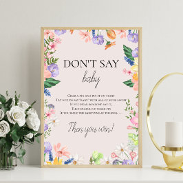 Wildflower Spring Baby shower Zeg geen Baby spel Foto Afdruk