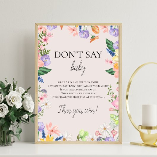 Wildflower Spring Baby shower Zeg geen Baby spel Foto Afdruk