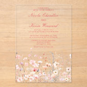 Wildflower Spring Blush Roze Bloemen Huwelijk Acryl Uitnodigingen (Voorkant)