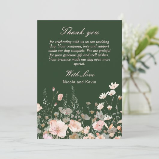 Wildflower Spring Blush Roze Bloemen Huwelijk Bedankkaart (Staand voorkant)