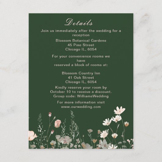 Wildflower Spring Blush Roze Bloemen Huwelijk Informatiekaartje (Voorkant)