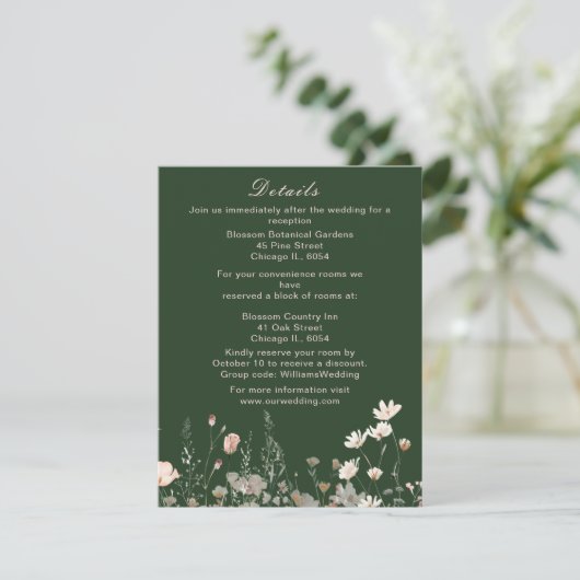 Wildflower Spring Blush Roze Bloemen Huwelijk Informatiekaartje (Staand voorkant)