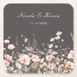 Wildflower Spring Blush Roze Bloemen Huwelijk Kartonnen Onderzetters