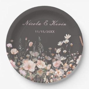 Wildflower Spring Blush Roze Bloemen Huwelijk Papieren Bordje