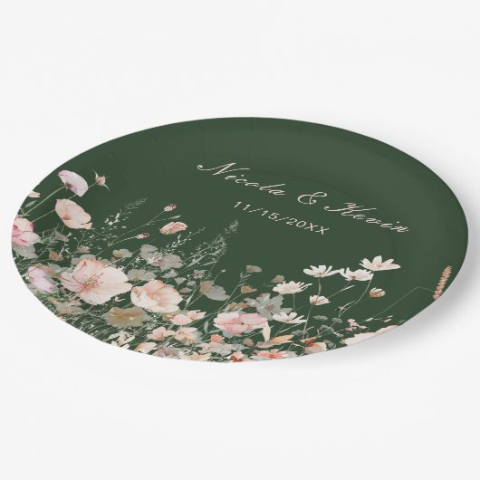 Wildflower Spring Blush Roze Bloemen Huwelijk Papieren Bordje (Gekanteld)