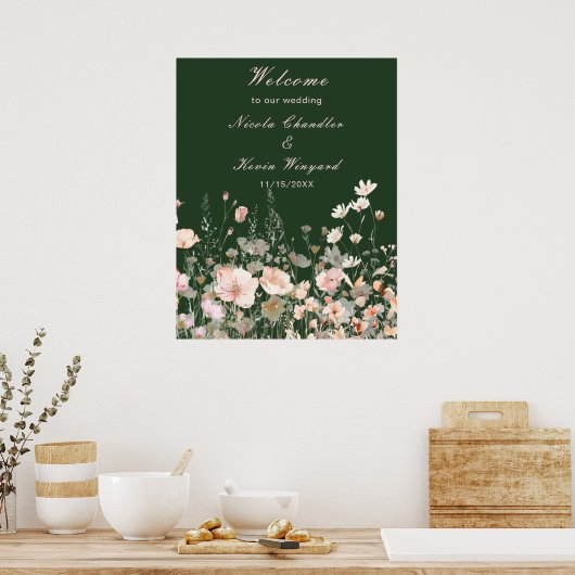 Wildflower Spring Blush Roze Bloemen Huwelijk Poster (Keuken)