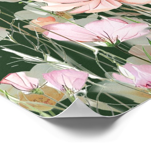 Wildflower Spring Blush Roze Bloemen Huwelijk Poster (Hoek)