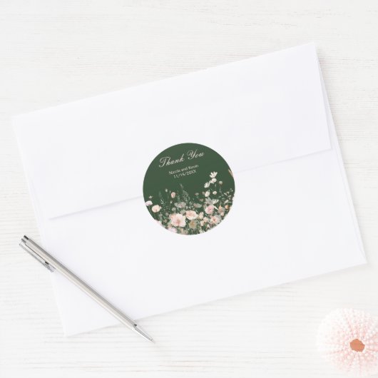 Wildflower Spring Blush Roze Bloemen Huwelijk Ronde Sticker (Envelop)