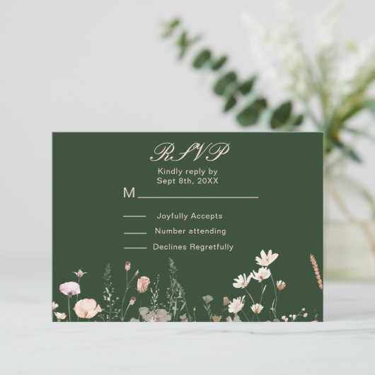 Wildflower Spring Blush Roze Bloemen Huwelijk RSVP Kaartje (Staand voorkant)