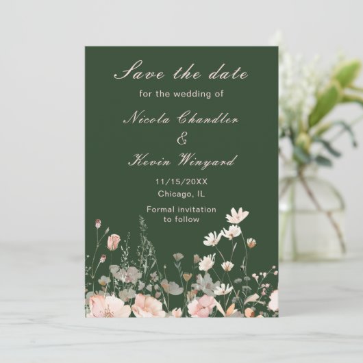 Wildflower Spring Blush Roze Bloemen Huwelijk Save The Date (Staand voorkant)