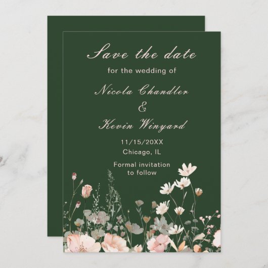 Wildflower Spring Blush Roze Bloemen Huwelijk Save The Date (Voorkant / Achterkant)