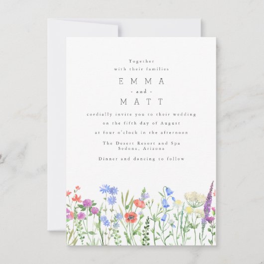 Wildflower Spring Boho Tuin Bruiloft Kaart (Voorkant)