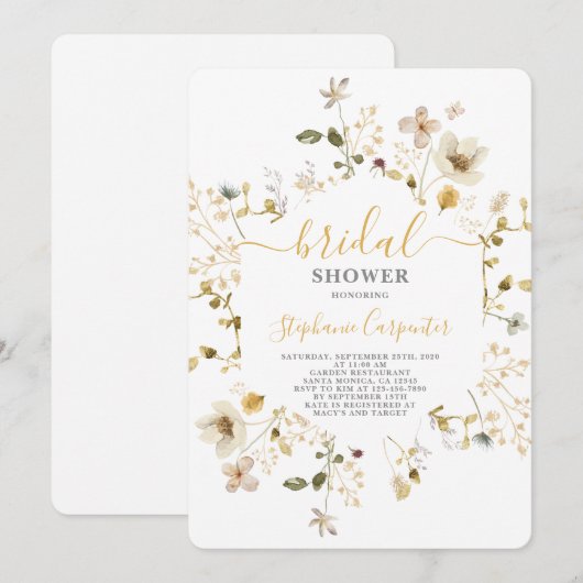 Wildflower Spring Bridal Shower Invitation Kaart (Voorkant / Achterkant)