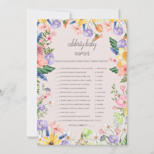 Wildflower Spring Celebrity Baby Namen Game Kaart (Voorkant)
