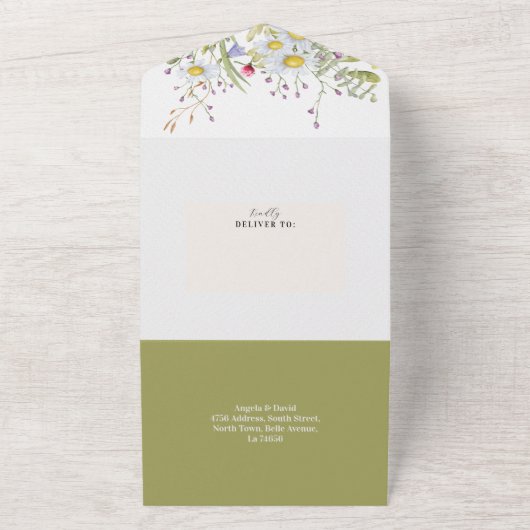 Wildflower Spring Delicate Bruiloft Uitnodigen & R All In One Uitnodiging (Buitenkant)