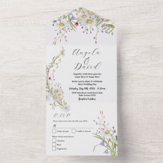 Wildflower Spring Delicate Bruiloft Uitnodigen & R All In One Uitnodiging (Binnen)