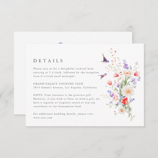 Wildflower Spring Details Wedding Enclosure Kaart (Voorkant / Achterkant)