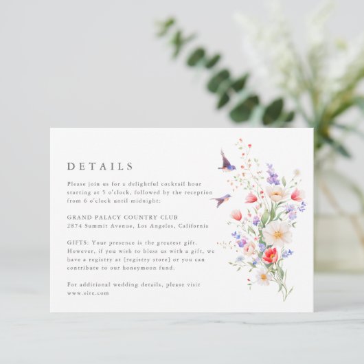 Wildflower Spring Details Wedding Enclosure Kaart (Staand voorkant)