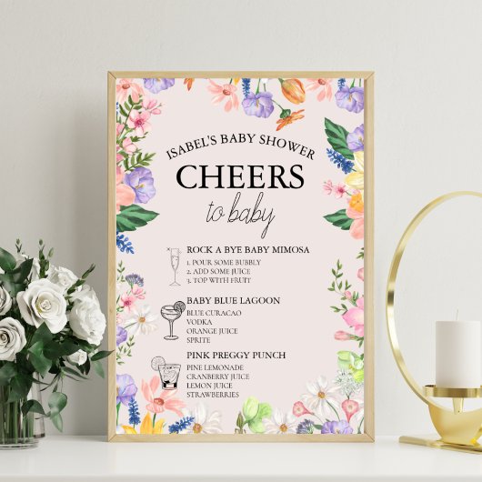 Wildflower Spring Drinken Menu Sign voor Baby show Foto Afdruk